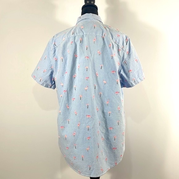 Men’s American Eagle button down shirt, XL, blue, pink, flamingo, palm trees - Picture 3 of 6